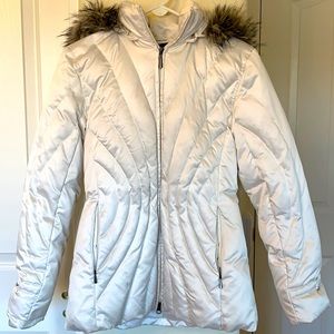 a.n.a. White Down Satin Hooded Jacket Women's Size Small